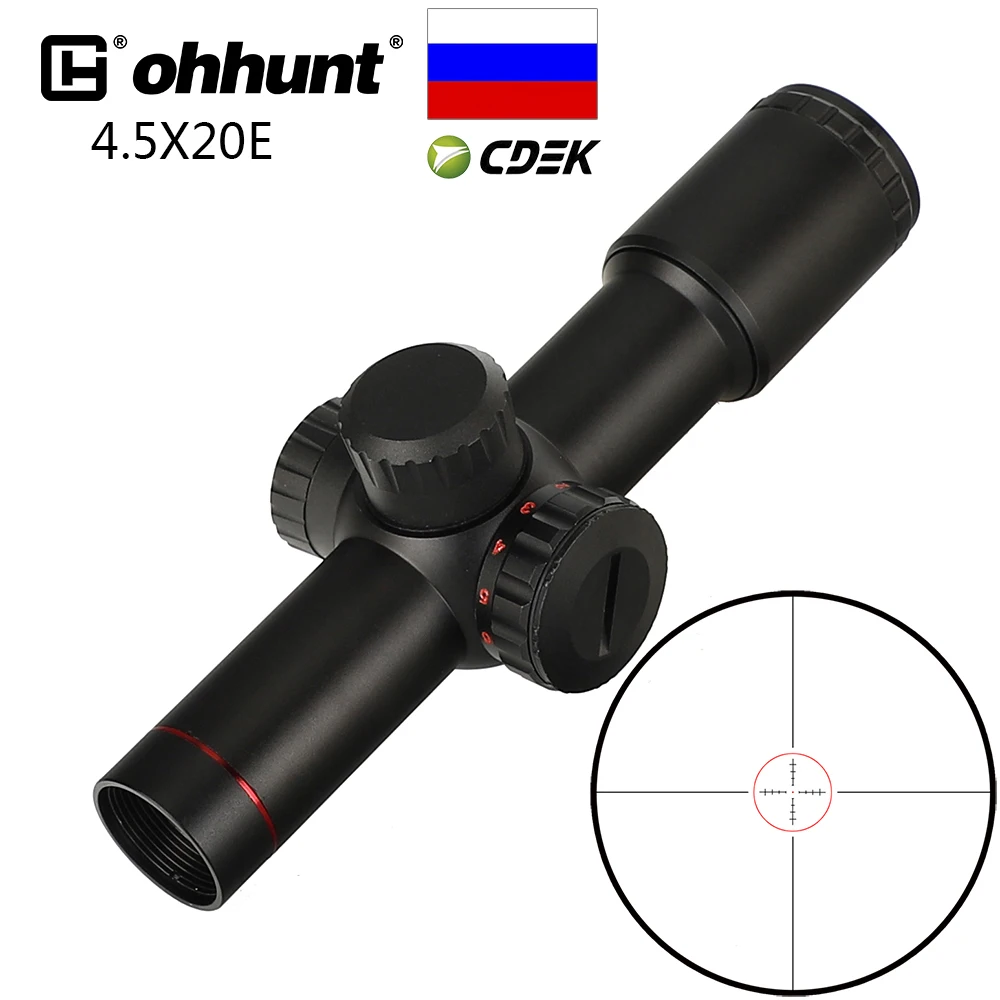 ohhunt 4.5X20E Compact Red Illuminated Glass Etched Reticle Flip-open Lens Caps Scope for hunting