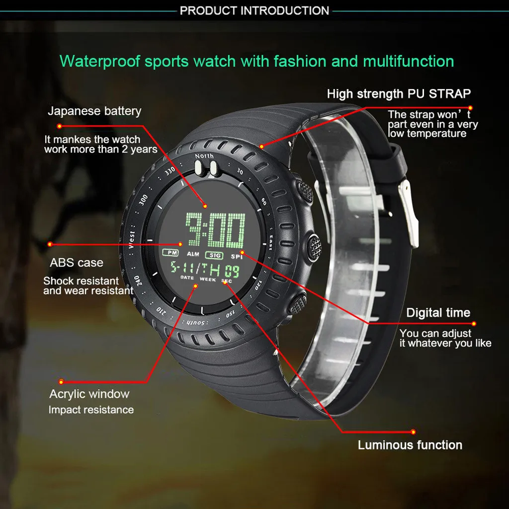 Mens Watch Luxury Fashion Mens Digital Led Watch Date Sport Men Outdoor Electronic Watch Gift Relogio Clock Dropshiping