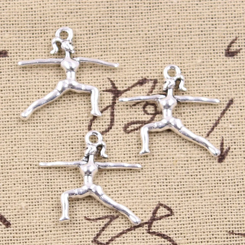 12pcs Charms Gymnastics Player Gymnast Sporter 23x23mm Antique Silver Color Pendants Making DIY Handmade Tibetan Finding Jewelry