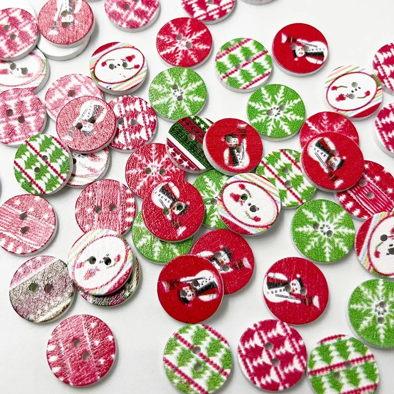 50pcs 15/20/25mm Christmas Wooden Buttons Round Painted Sewing Button For Clothing Decoration Scrapbook Diy Sewing WB822