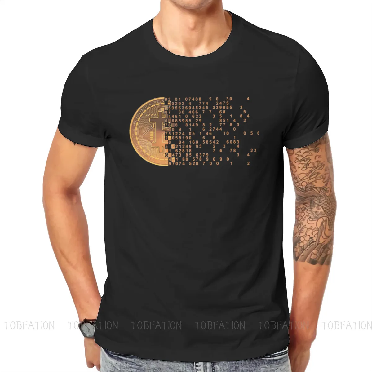 Bitcoin Cryptocurrency Miners Meme TShirt for Men Golden Basic Casual Sweatshirts T Shirt High Quality Trendy Fluffy