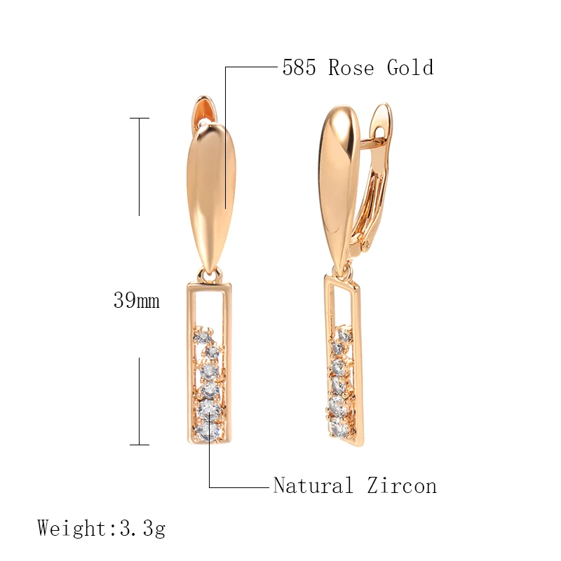 585 Rose Gold Long Drop Earrings Flawless Smooth Cilp Women Earring Hollow White Zircon Party Fine Fashion Jewelry Hoop Earrings