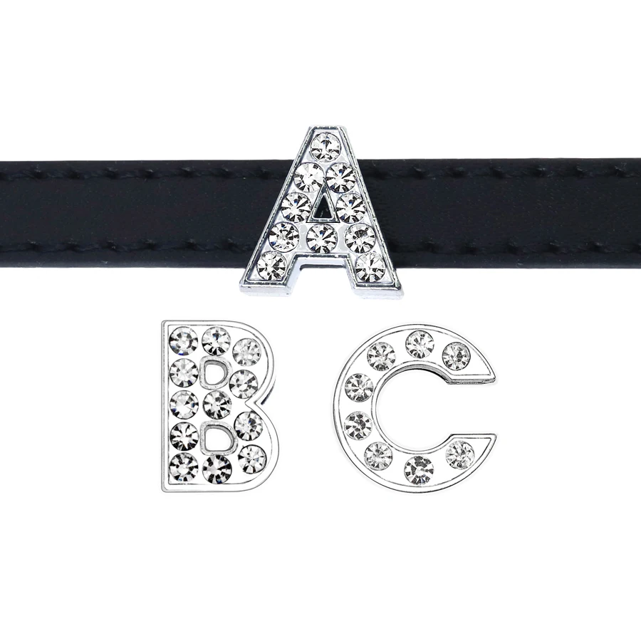 50pcs 8mm A-Z Full Rhinestone Slide Letters Wear Letters Fit Wristbands and Pet Collar DIY Accessories