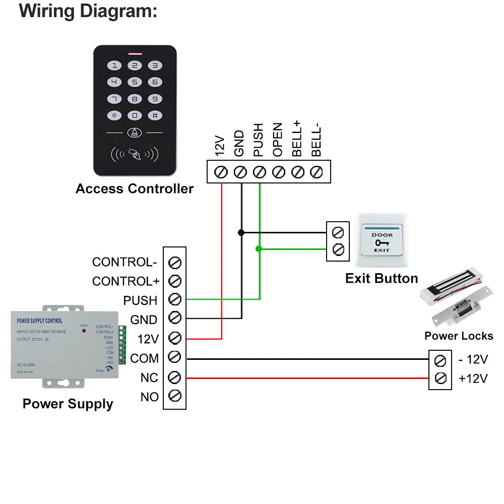 RFID Access Control System Kit Frame Glass Door Set+Electric 180KG Magnetic Lock+10 Keytab+Power Supply+Exit Button-A1