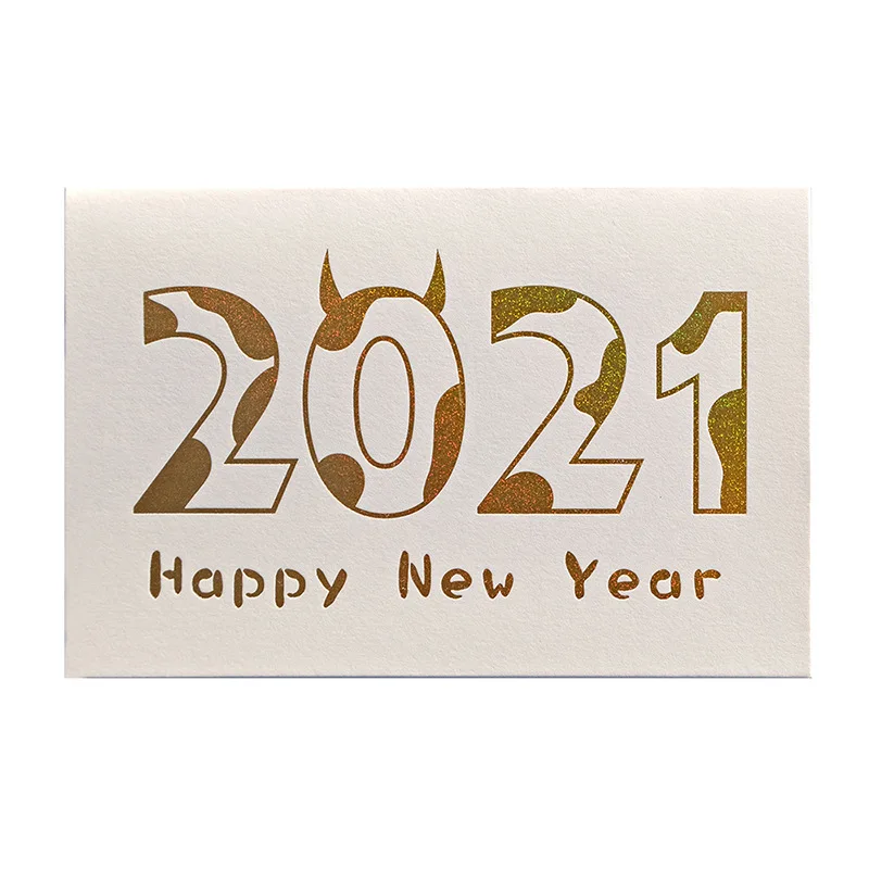 10pcs New Year\'s Card, Hot Stamping Card With Envelope Invitation, Internal Blank 15*10cm Card