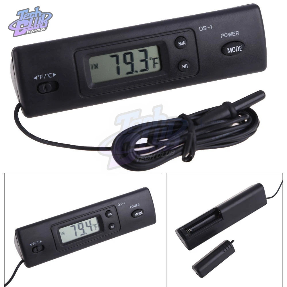 DS-1 Car Thermometer LCD Display C/F Clock Temperature Sensor Controller Indoor Outdoor Thermostat With Probe For Vehicle Car