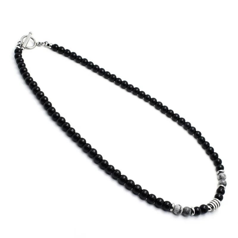 Noter Mens Stone Necklace Hiphop Punk Stainless Steel Necklace Male Natural Tiger eye Beads Necklace Meditation Present For Men