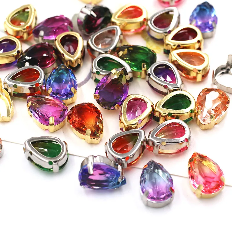 Clothing Accessories Glass Crystal Stones Teardrop Shape Pointback Sewing Gold Claw Rhinestones For Needlework/Jewelry Making