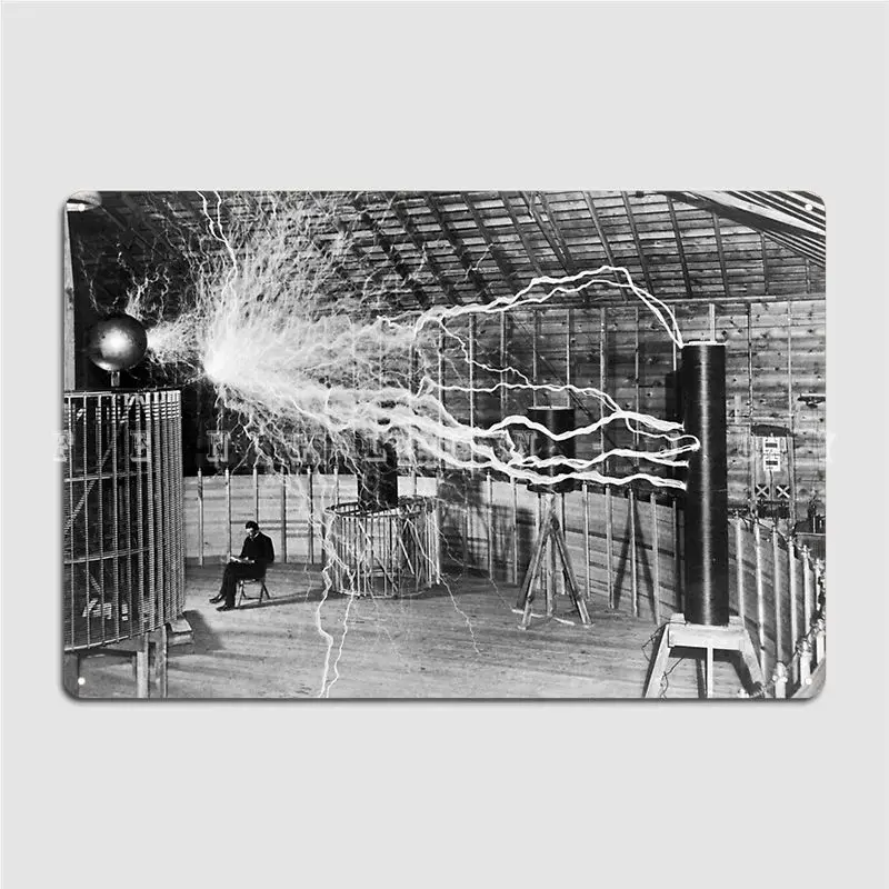 Nikola Tesla With His Equipment June 17 1901 Poster Metal Plaque Club Garage Club Vintage Wall Decor Tin Sign Poster