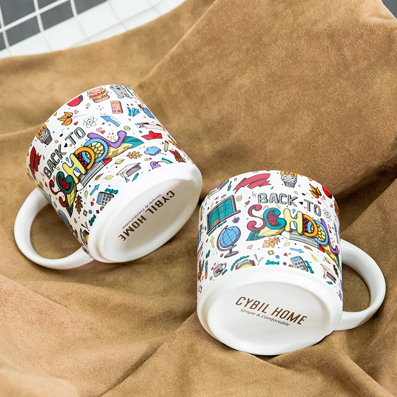 

Europe Cartoon Style Ceramic Mugs With Handgrip Large Capacity 400ML Breakfast Milk Coffee Drinkware Christmas Birthday Gift Box
