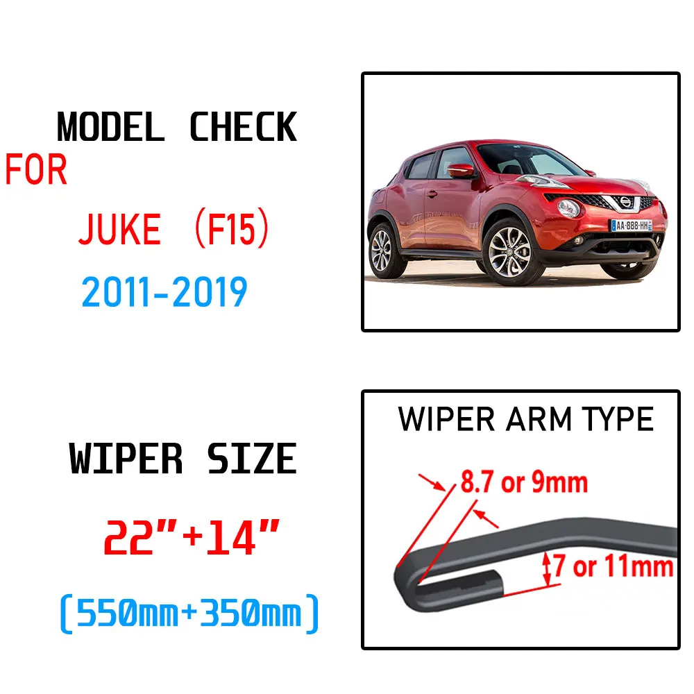 For Nissan JUKE 2011 2012 2013 2014 2015 2016 2017 2018 2019 F15 Accessories Car Windscreen Wiper Blades Brushes Cutter J Hook