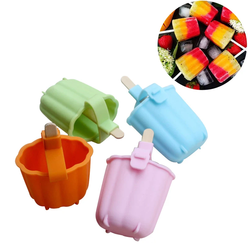 

4pcs/set DIY Round Ice Cream Molds Food-grade Silicone Ice Mould Popsicle Maker Tools for Kids