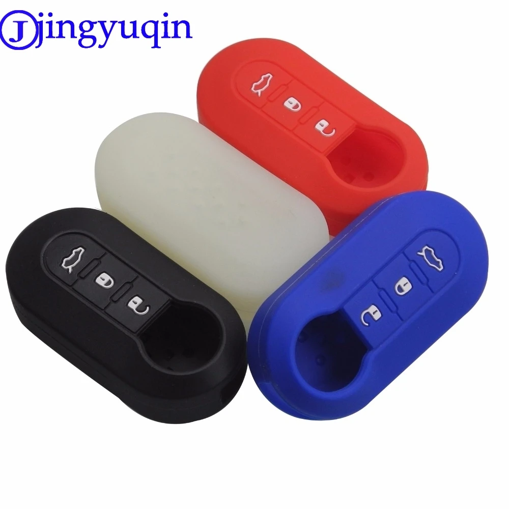 jingyuqin Silicone Car key cover Case For Fiat 500 3 Buttons Flip remote key Shell Blank Fob key cover