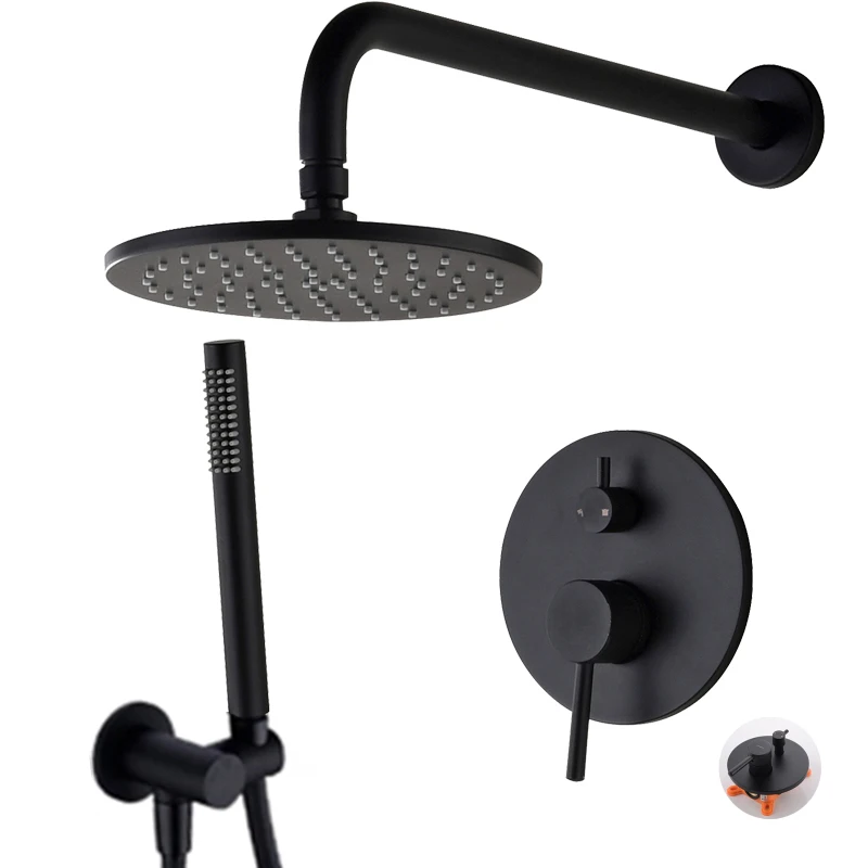 

BECOLA Black Round Shower Faucet Set Wall Mounted Rainfall Shower Faucet Solid Brass Shower System Kit 2-way Mixer Bath Shower