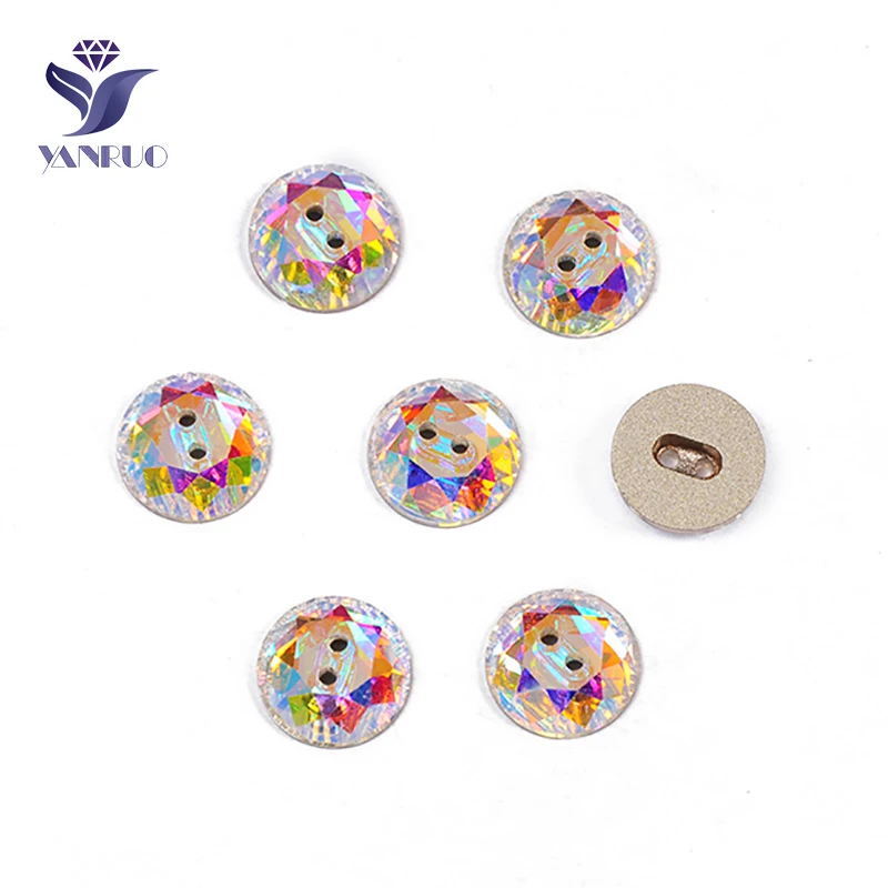 YANRUO 3014 All Sizes AB Round Glass Crystal Rhinestones Handmade Craft Sewing Buttons Press Accessories For Clothes