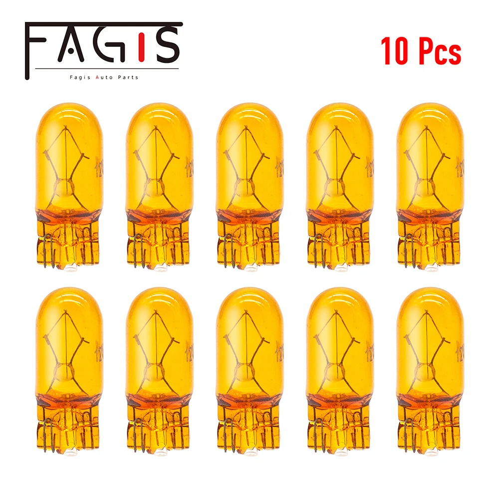 Fagis 10Pcs Mobil T10 W5W WY5W Asli Halogen 194 12V 5W Alami Amber Sinyal Lampu Kuning Cahaya Alat Lampu Baca