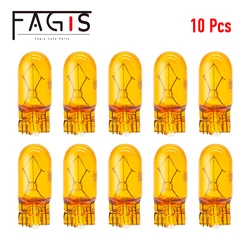 Fagis 10pcs Car T10 W5W WY5W Original Halogen 194 12V 5W Natural Amber Signal Lamp Yellow Instrument Light Reading Light