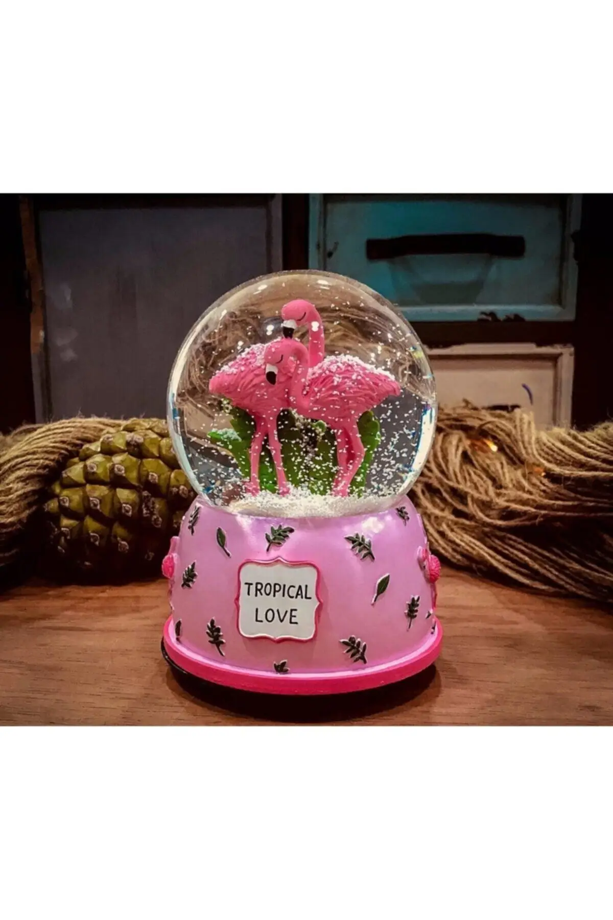 Big size Flamingo Inkjet Luminous Musical Snow Globe