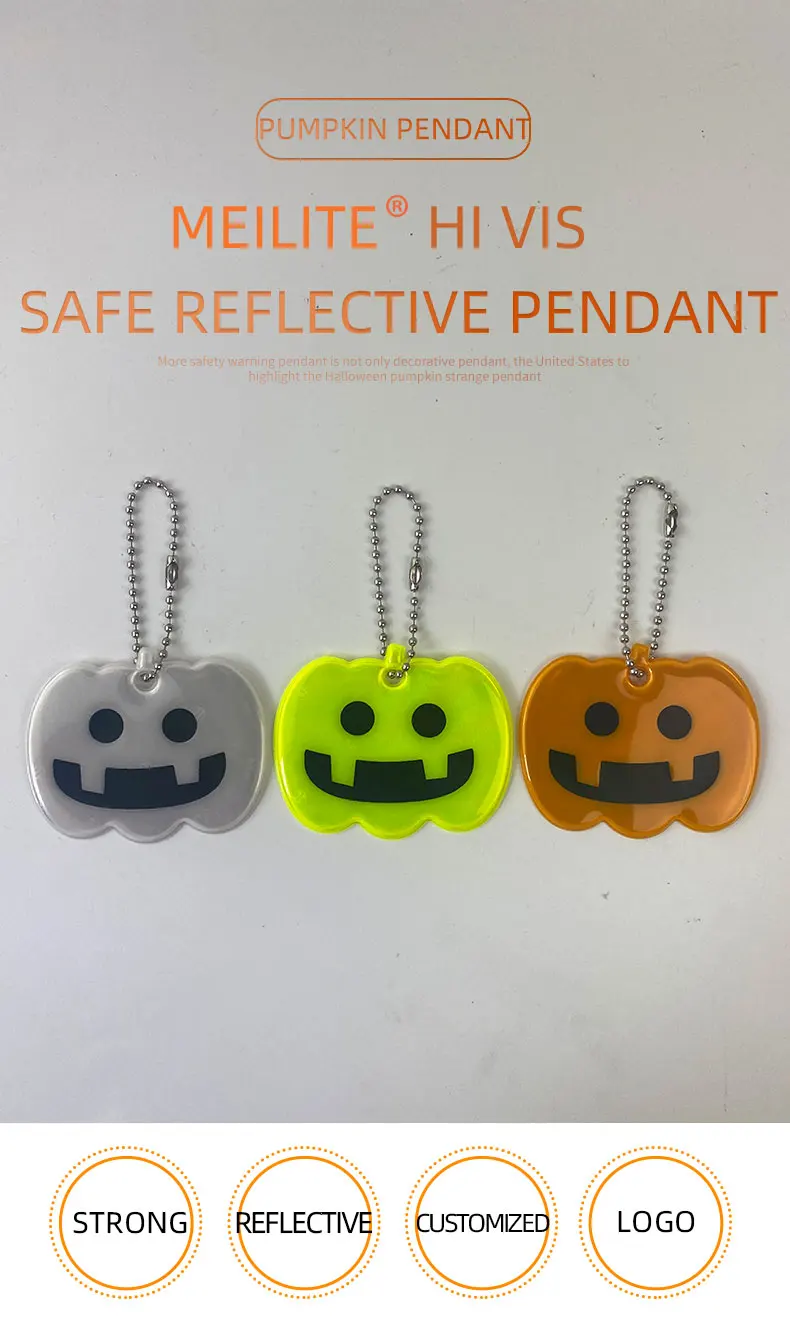 MEILITE 500 Lights Halloween Pumpkin Reflector Reflective Keychains   Pentagram Warning Bag Pendant  Key ings For traffic safety