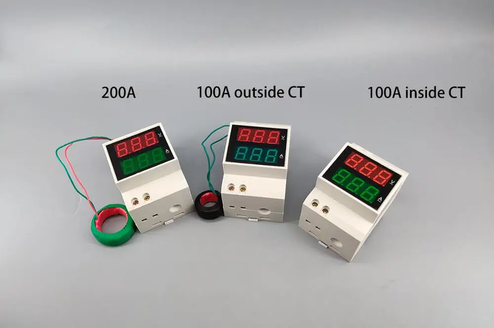 Din rail Dual LED display Voltage and current meter Din-rial  voltmeter ammeter range AC 200-450V 0.1-99.9A