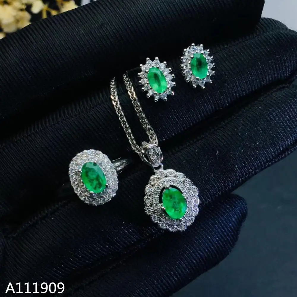 

KJJEAXCMY Boutique Jewelry 925 Sterling Silver Inlaid Natural Emerald Necklace Ring Earring Fine Female Suit Support Detection