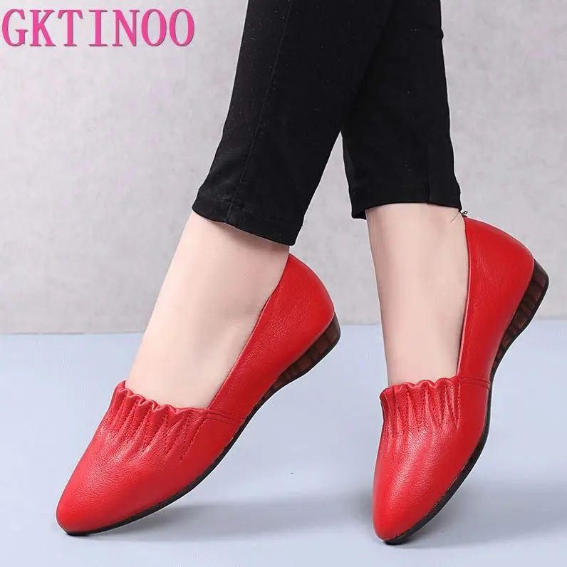 GKTINOO Women Loafers Genuine Leather Flats Heels Pointed Toe Soft Solid Sandals Platform Ladies Shoes Zapatos De Mujer