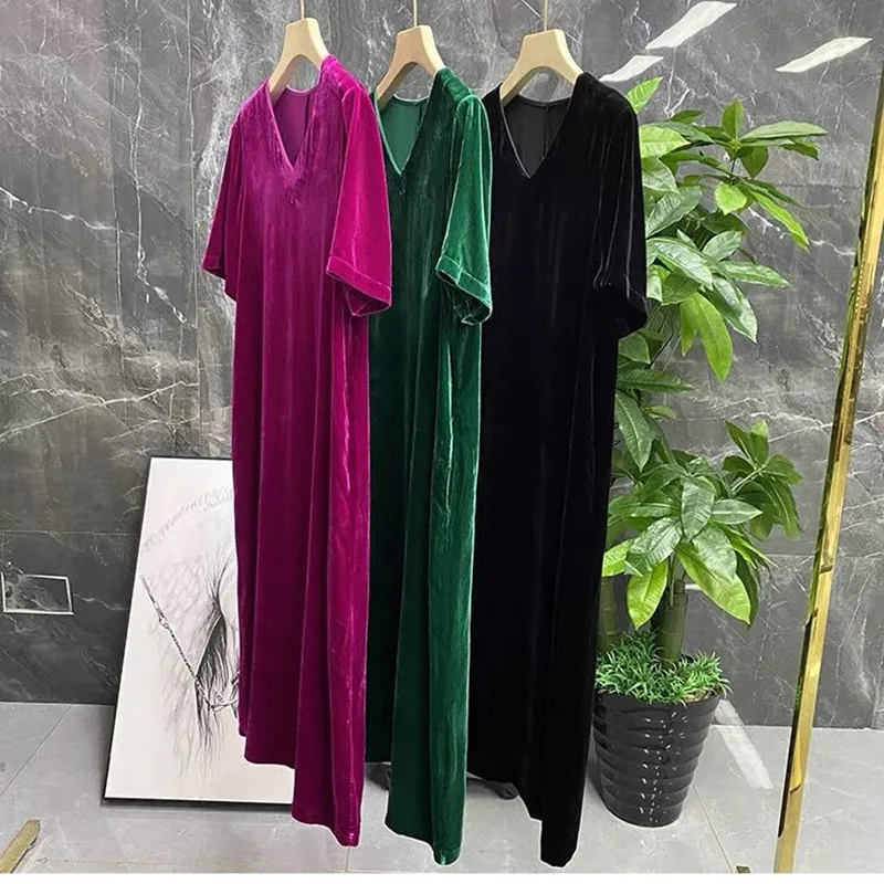 

fashion velvet T Shirt Dress Women Summer Sexy Slit velour Dresses Vintage Casual Party dress black blue purple