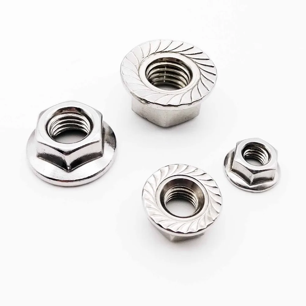 M3 M4 M5 M6 M8 M10 M12 Hochwertiger Edelstahl Sechskant-Sechskantkopf gezahnte Spinlock-Flanschmutter Sicherungsmutter DIN6923 – Detail 5