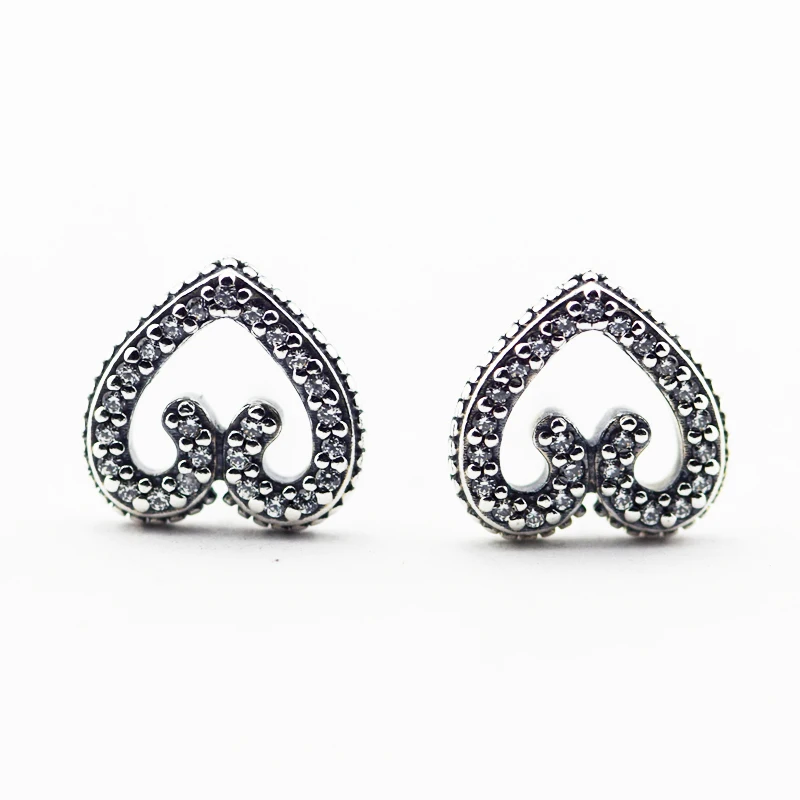 Woman Earrings Heart Swirls Stud Earrings Clear CZ Elegant Jewelry Making 925 Original Silver Fashion Earring Studs