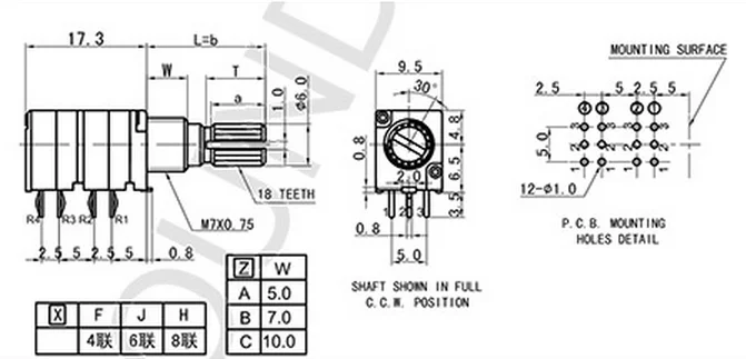 Rk09 precision potentiometer imported from Bourns, Mexico eight joint c20k * 8-axis 15mm multi-channel potentiometer