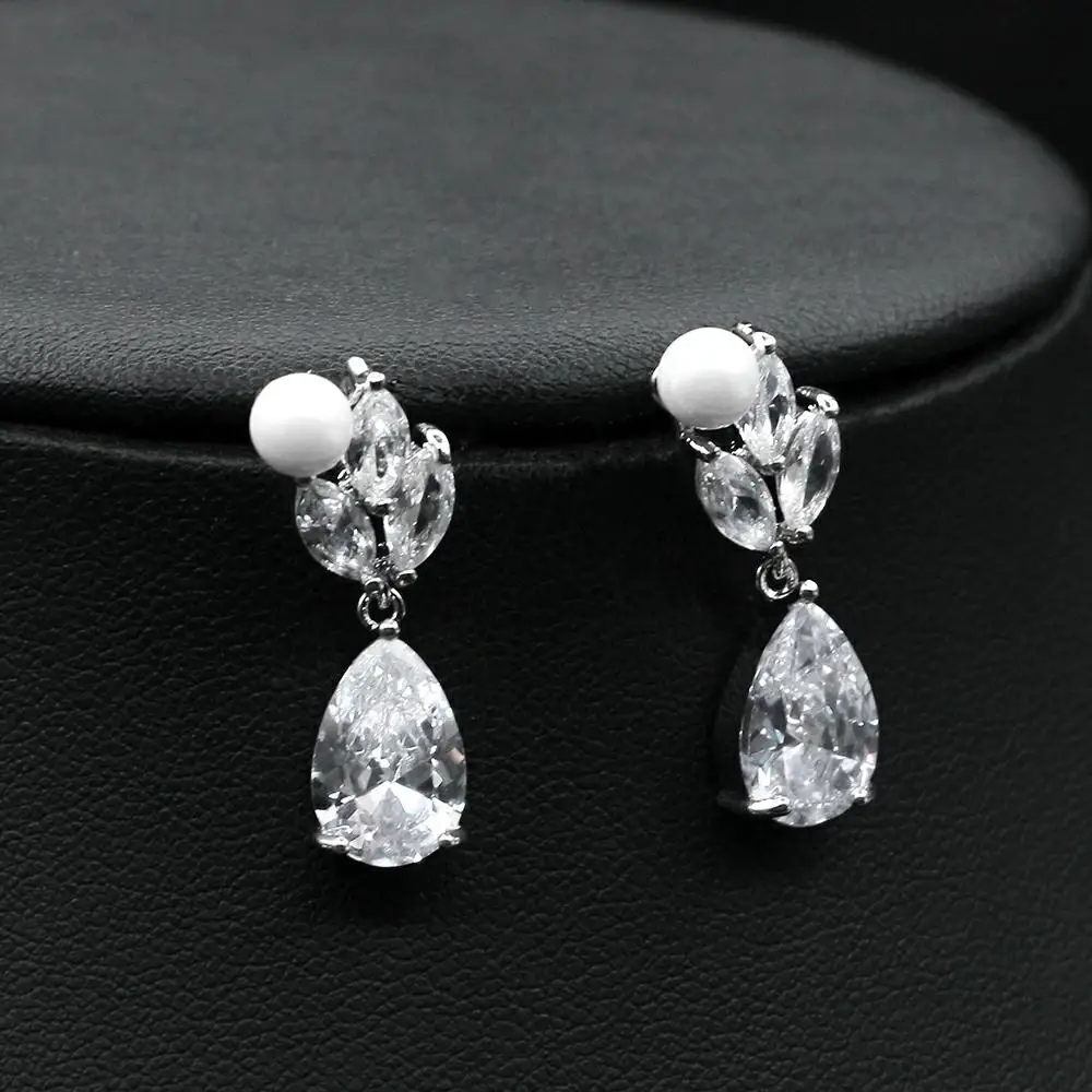 HIBRIDE New Statement Pearl AAA CZ Zircon Simulated Pearl Earrings Pendant Necklace Jewelry Set for Women Girl Gift N-1134