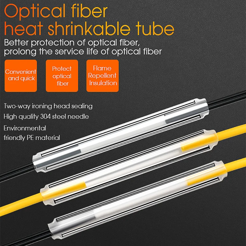 FTTH 60mm Fiber Optic Heat Shrinkable Sleeve Fiber Leather Thread Heat Shrinkable Tube(Thick Tube Double Steel Needle)