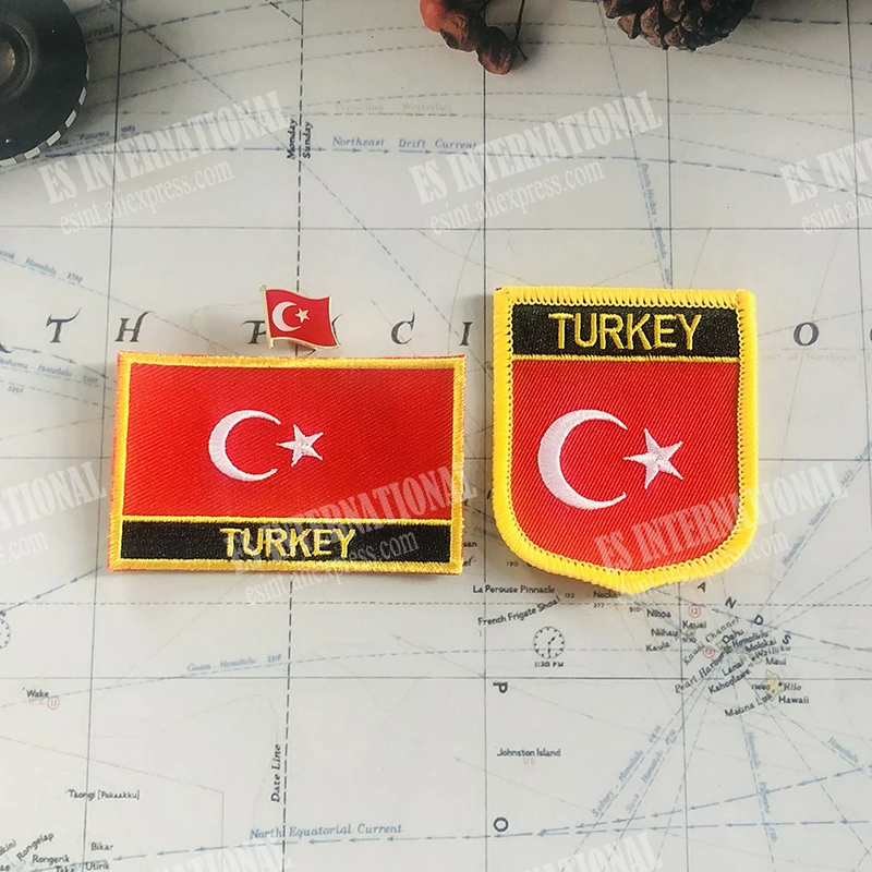 TURKEY National Flag Embroidery Patches Badge Shield And Square Shape Pin One Set On The Cloth Armband   Backpack  Decoration