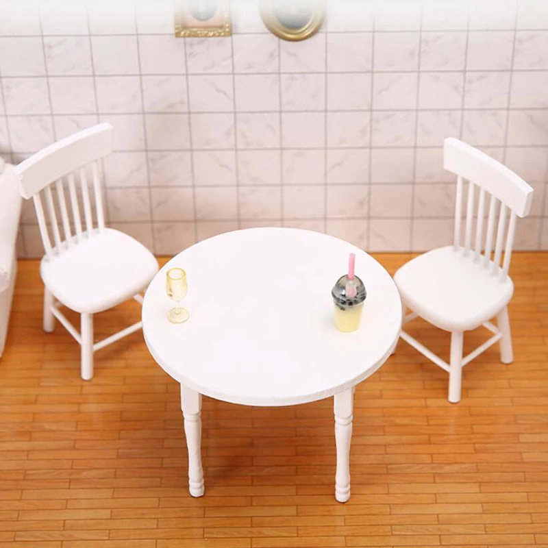 New Arrival 1:12 Dollhouse Miniature Furniture Wooden White Dining Table Chair Model Set Dollhouse Furniture Accessories