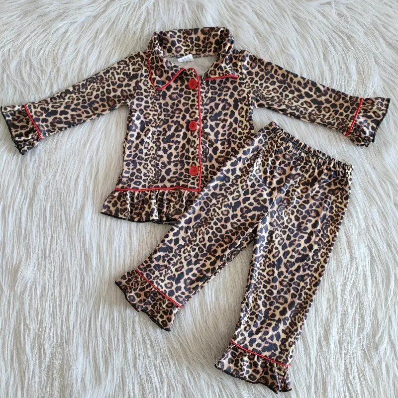 

RTS Sleepwear Boutique children's Girls long sleeve Leopard pajamas nightwear clothes Lovely kids clothing