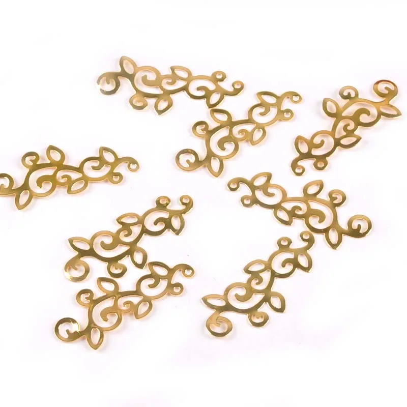 Gold Silver Metal Crafts Connectors Flower Filigree Wraps For DIY Scrapbook Jewelry Making Home Decor 30pcs 39x15.5mm yk0781