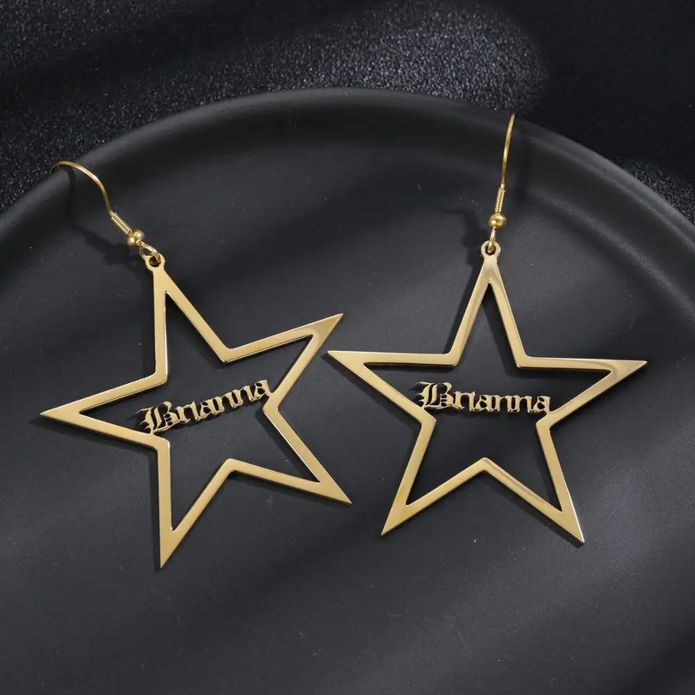 Personalized Name Five-pointed Star Earrings Geometric Earrings for Women Customized Letter Hoop Earrings Fashion Gifts for Her