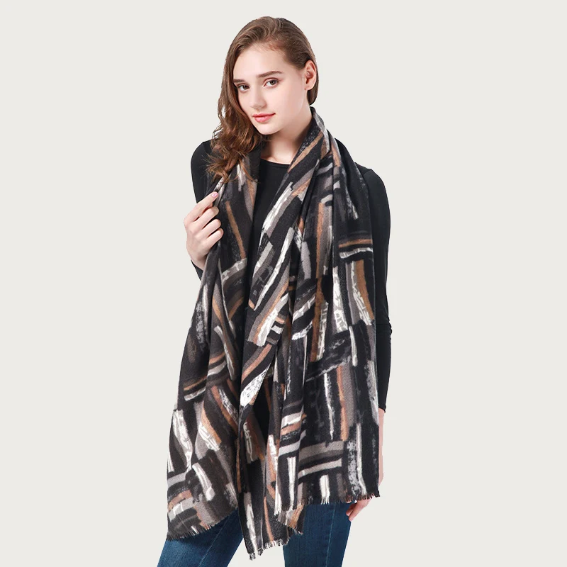 Women Luxury Thick Warm Pashmina Scarf Winter Bright Plaid Painting Large Wrap Soft Shawl Elegant Cashmere NEW