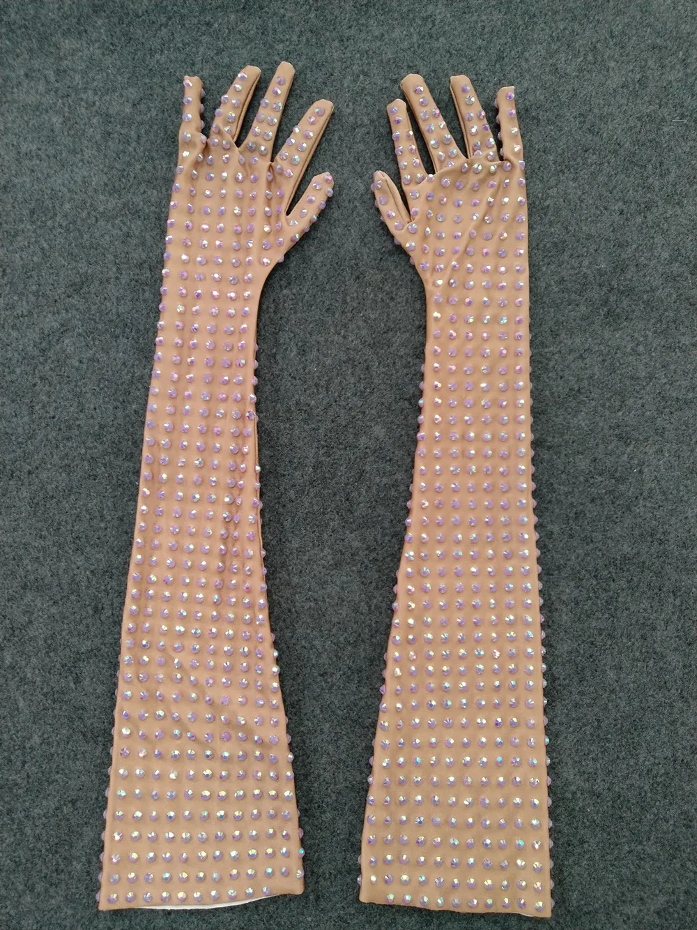 Gants longs scintillants en strass pour femmes, accessoires de scène, de chanteur, de danse, de bal d'anniversaire, extensibles, en cristal nu