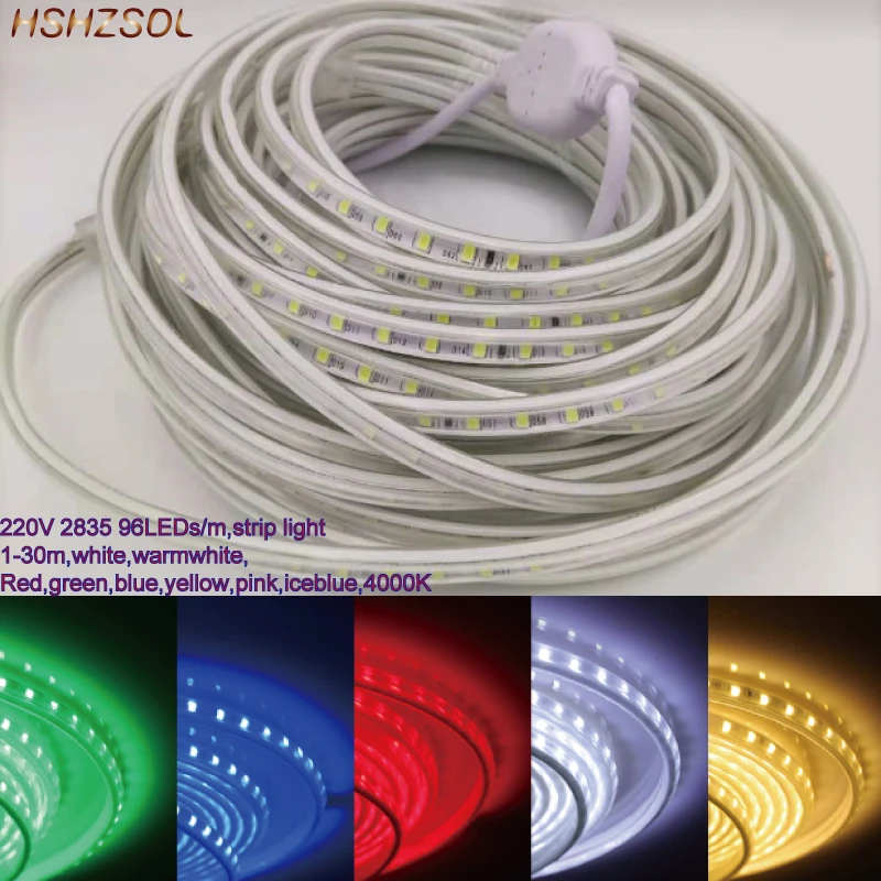 1-30m Outdoor&Indoor LED Decorate Lighting Flex LED Neon Light SMD2835 96leds/M LED Rope tube Light Waterproof 220V power plug