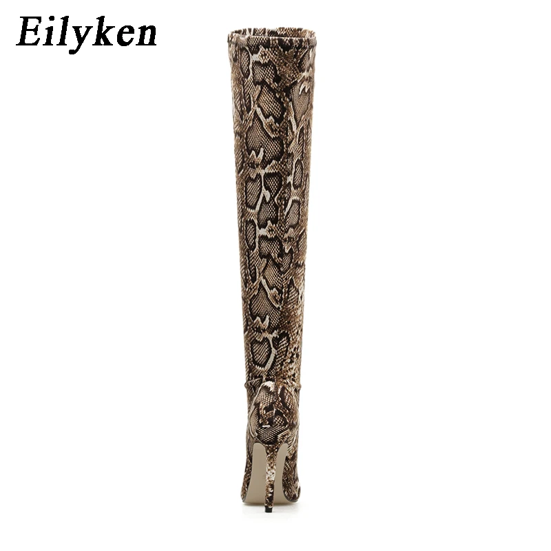 EilyKen New Design High Heels Over The Knee Boots Woman Shoes Sexy Pointed Toe Stilettos Serpentine Botas Largas Mujer