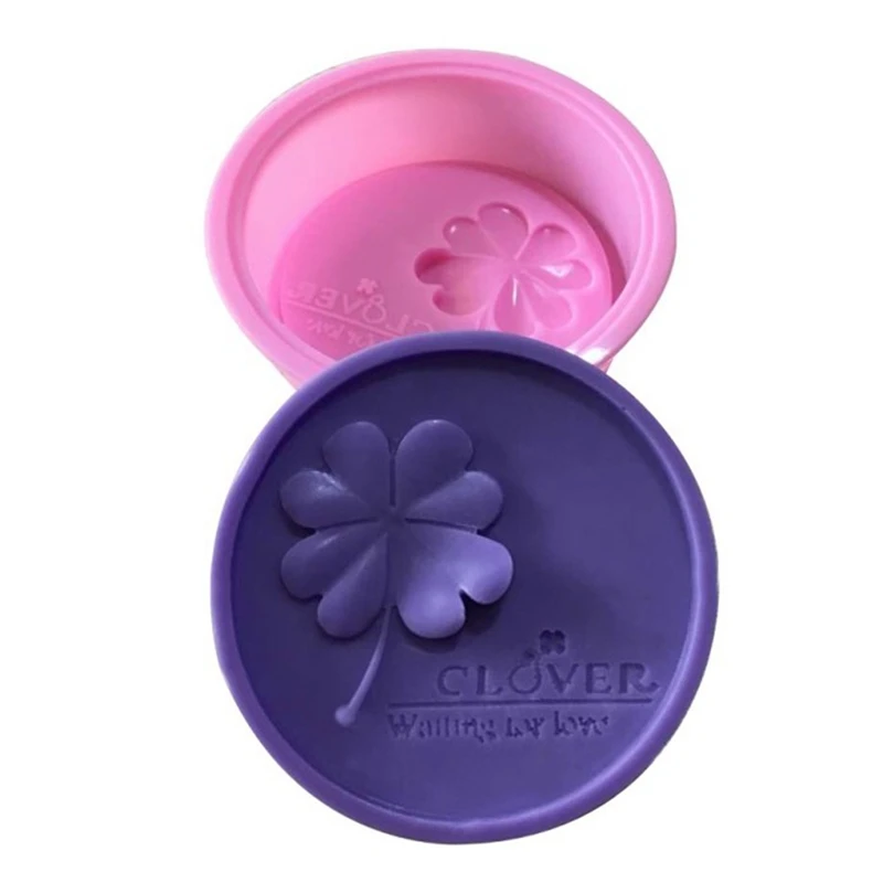 3D Silicone DIY Soap Mold Round English Four Leaf Clover Handmade Cake Molds Candle Making Crafts Baking Cakes Forming Tool