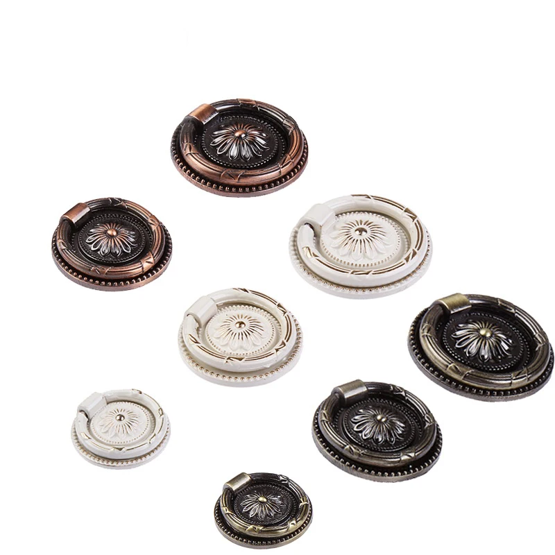 Vintage Cabinet Manopola Del Cassetto Dresser Armadio di Goccia Anello Maniglia Vintage Cassetto Manopole Bronzo Rame Tiro Bianco Rotondo Anelli di Maniglie