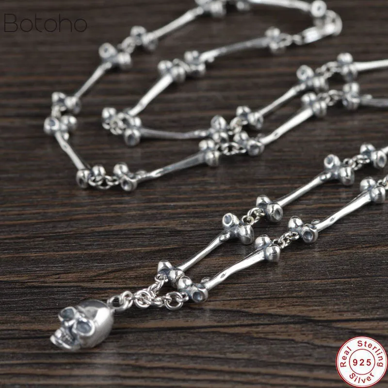 

2020 59CM Skull Pendants Necklaces 100% S925 Sterling Silver Long Chain Necklace for Men Male women Retro Silver Jewelry Gifts