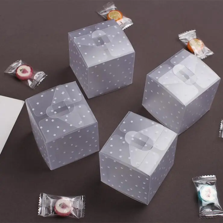 50Pcs/Lot Clear PVC Candy Packaging Box Square Transparent Cake Box dot DIY Plastic Packaging Gift Box Wedding Party Decorations