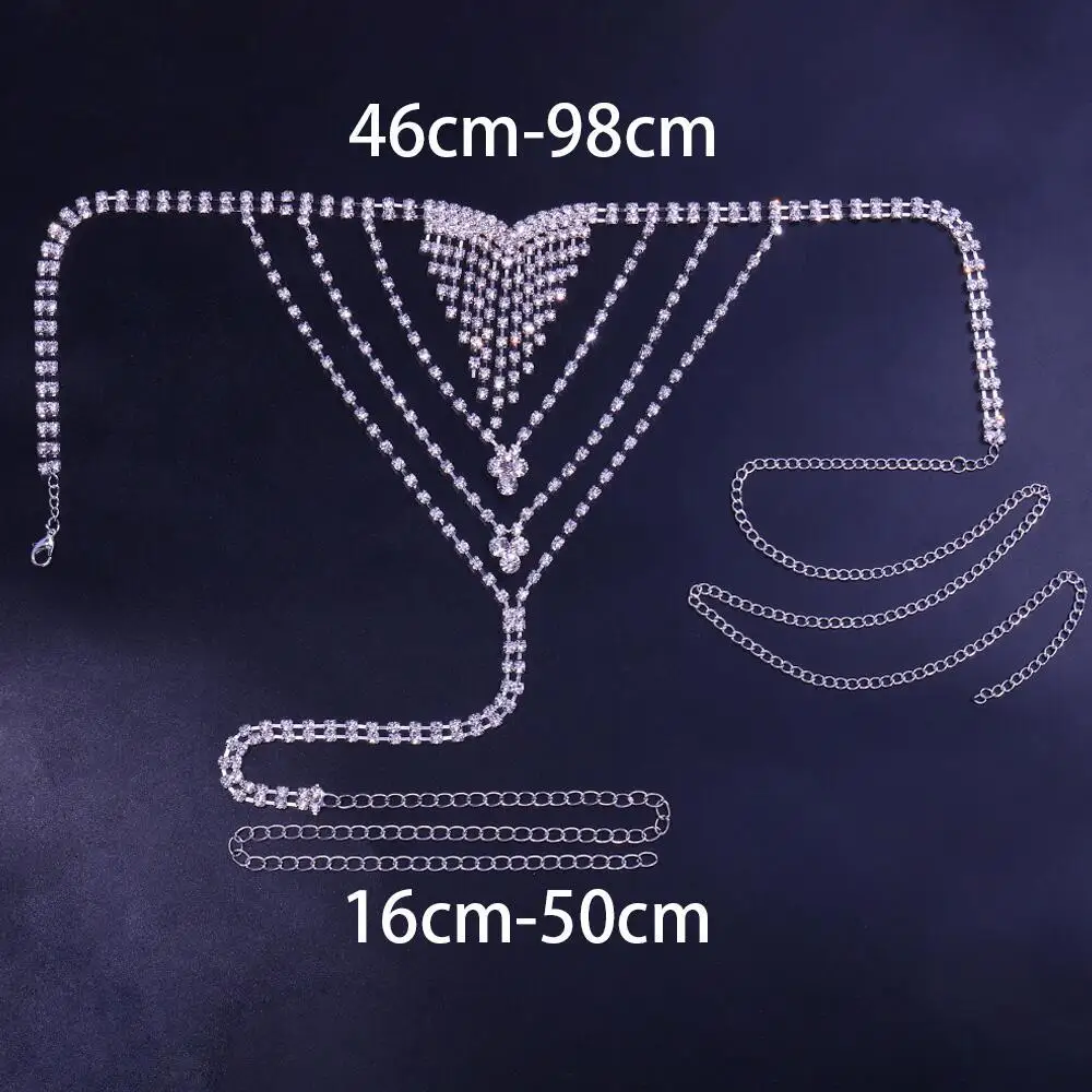 Catena per il corpo sexy Bikini in cristallo Perizoma a tre punti Perizoma a tre punti Catena per reggiseno Abito da spiaggia Catena per il petto Biyaтуkolя Catena per la vita