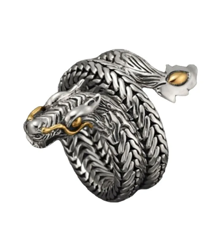 Yayi Whole Dragon Open Ring for Men Green Eyes Heroic Spirit Silver Color Dragon Hyperbole Male Rings Punk Style Men Jewelry