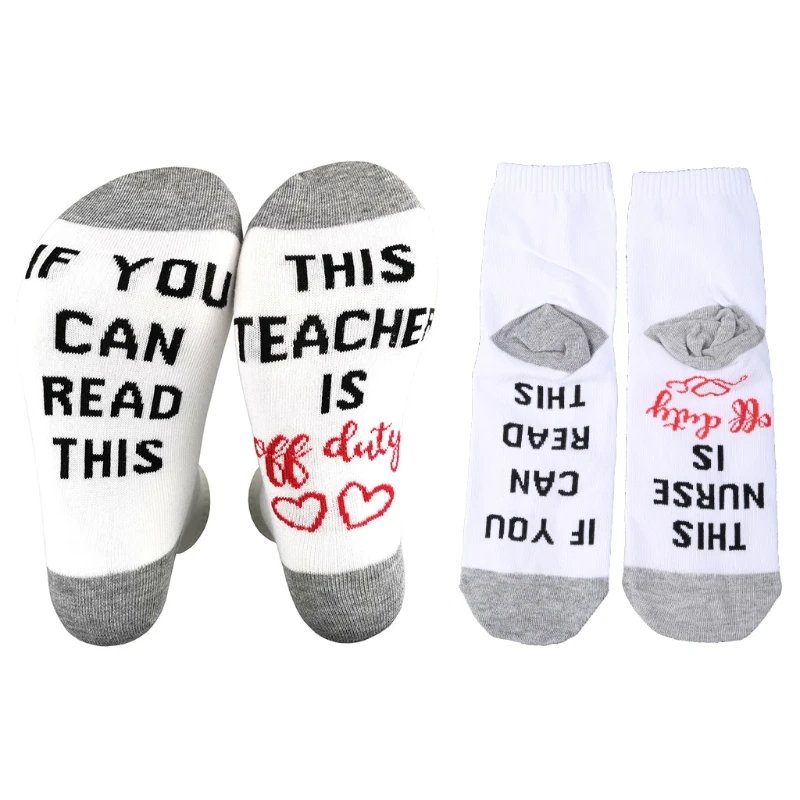 Unisex Funny Words Letter Crew Socks If You Can Read This Nurse Teacher Hosiery