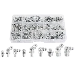 115Pcs Steel Zerk Grease Nipple Fittings Assortment Kit ,Straight, 90-Degree, 45-Degree Angled(M6,M8,M10)