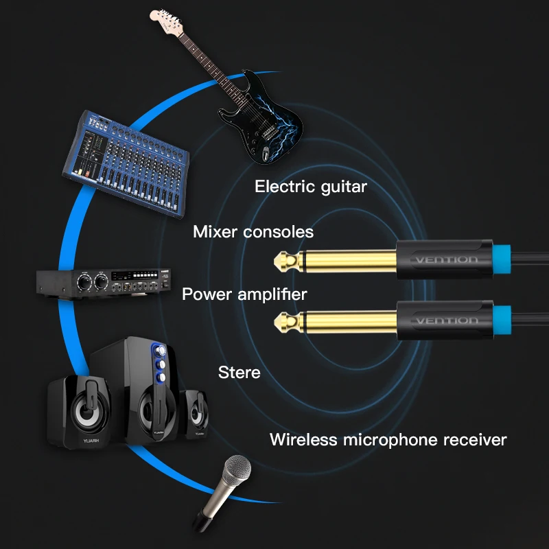 Vention Aux kabel gitarowy 6.5 Jack 6.5mm do 6.5mm kabel Audio 6.35mm przewód Aux do Stereo gitara wzmacniacz miksujący kabel głośnikowy 5m